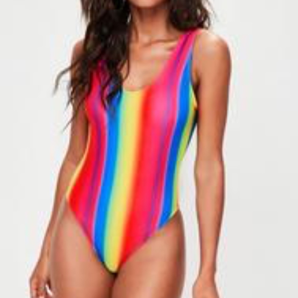 Missguided Rainbow One Piece Swimsuit